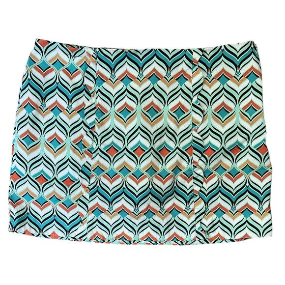 Crown & Ivy Geometric Print Multicolor Cyan Golf Skort Size 14 - Picture 1 of 7